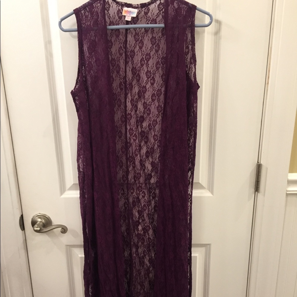 SOLD***Lularoe Joy vest duster. Purple lace. Rare!